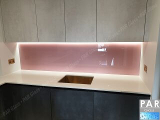 pink glass splashback