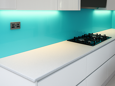 bespoke turquoise glass splashback